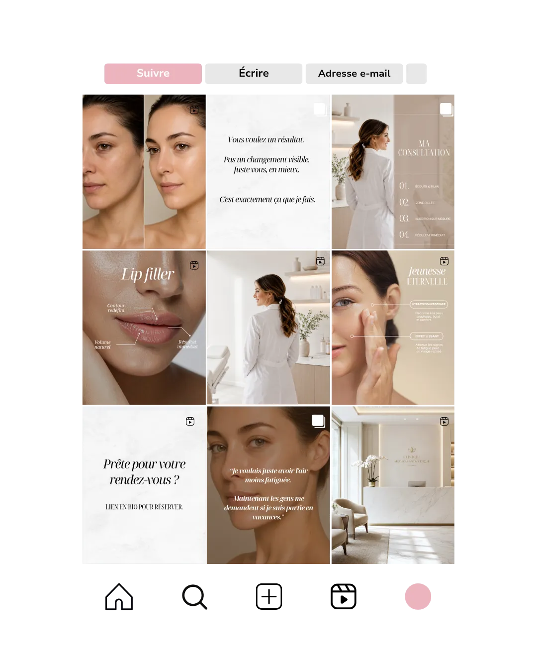 Concept créatif Studio Fanny — feed Instagram imaginé pour un cabinet de médecine esthétique