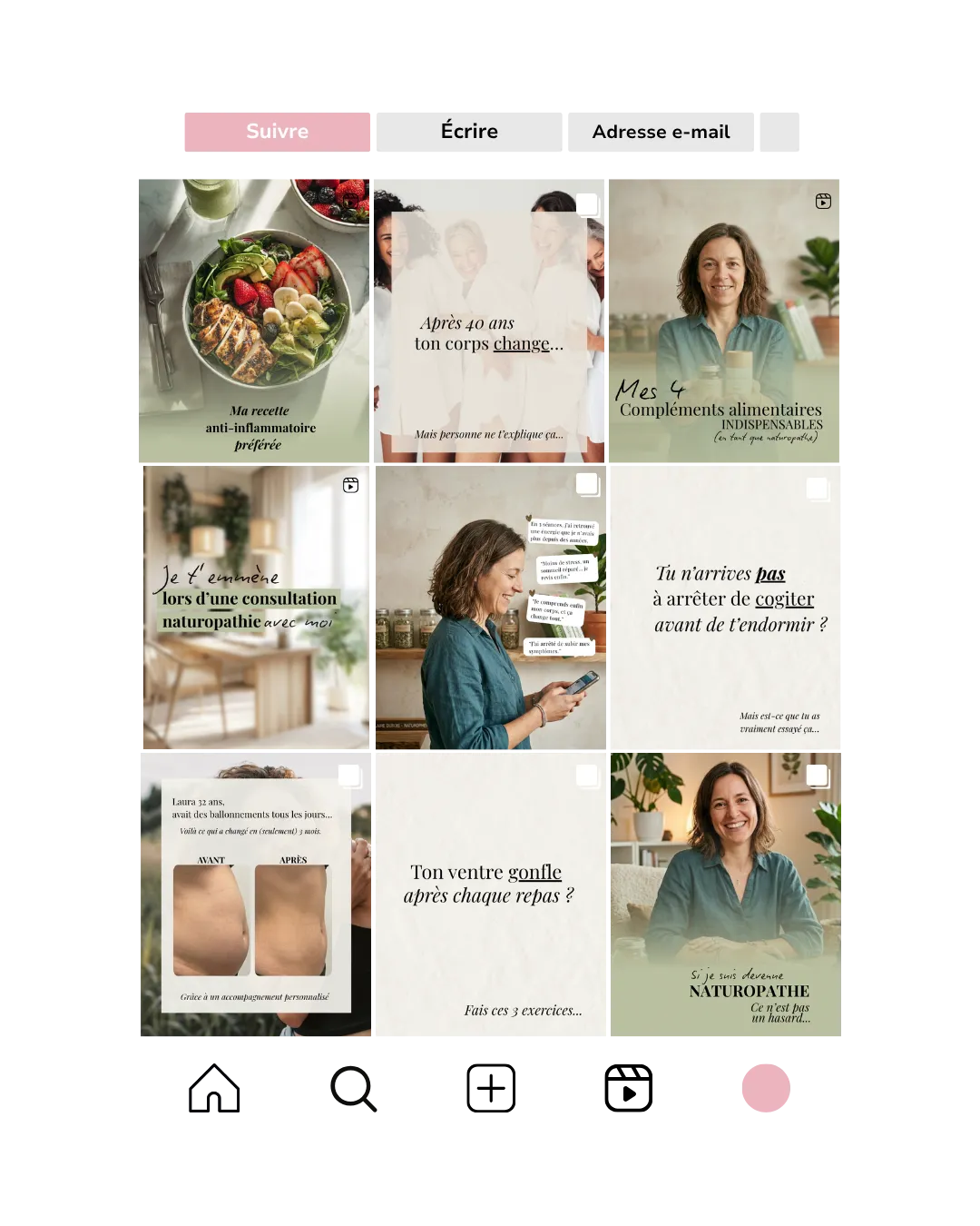 Concept créatif Studio Fanny — feed Instagram imaginé pour une naturopathe