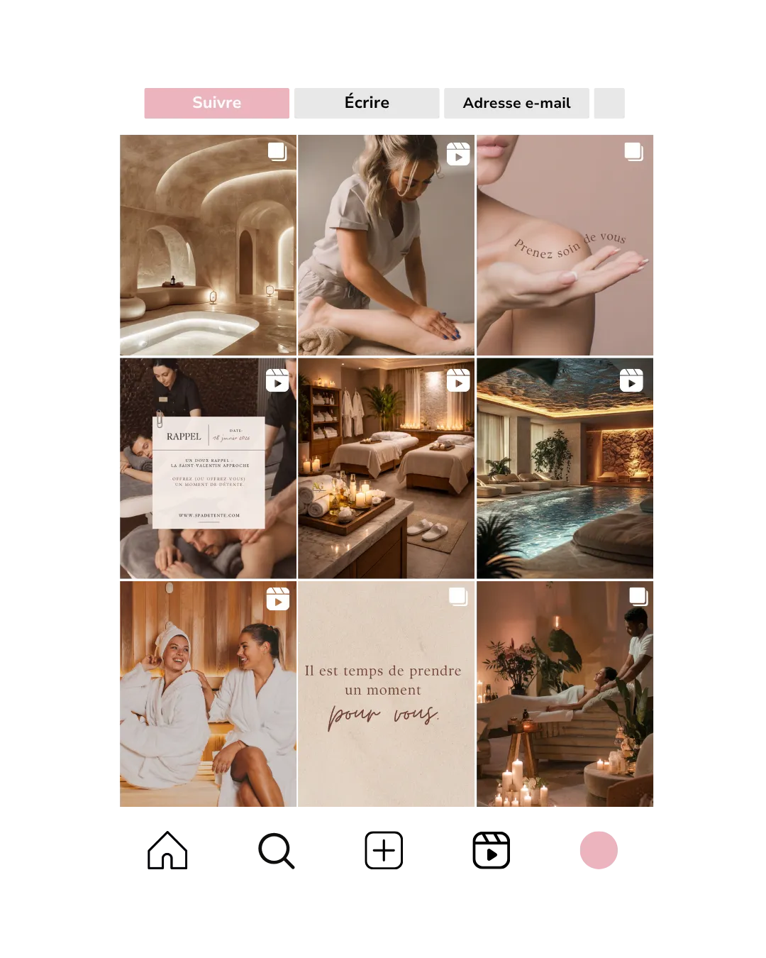 Concept créatif Studio Fanny — feed Instagram imaginé pour un spa et centre bien-être